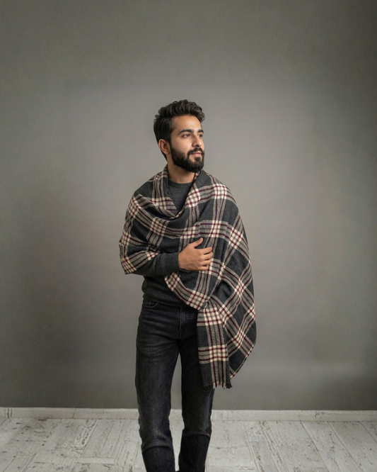 Classic Charcoal Checkered  Stole for Men