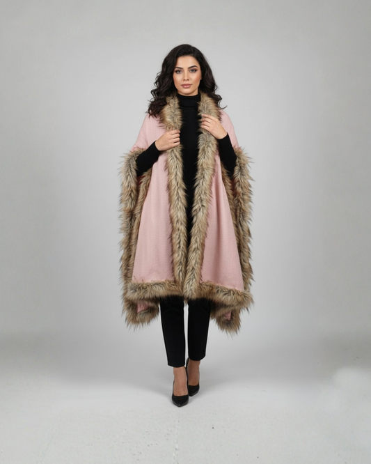 Blush Pink Luxe Faux Fur Trimmed Winter Stole – Fur Collection