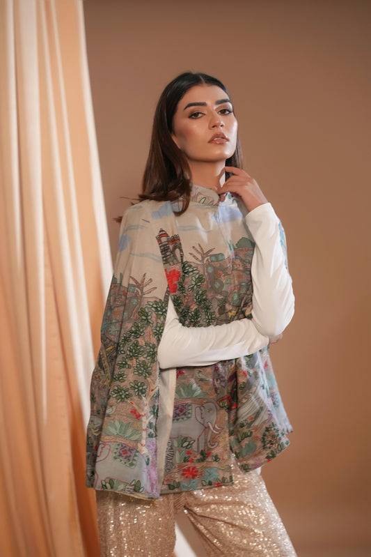 Heritage Tapestry Cape with Sequin Elegance