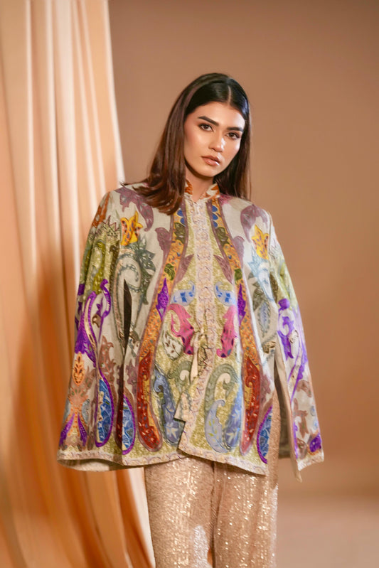 Majestic Tapestry Embroidered Woolen Cape