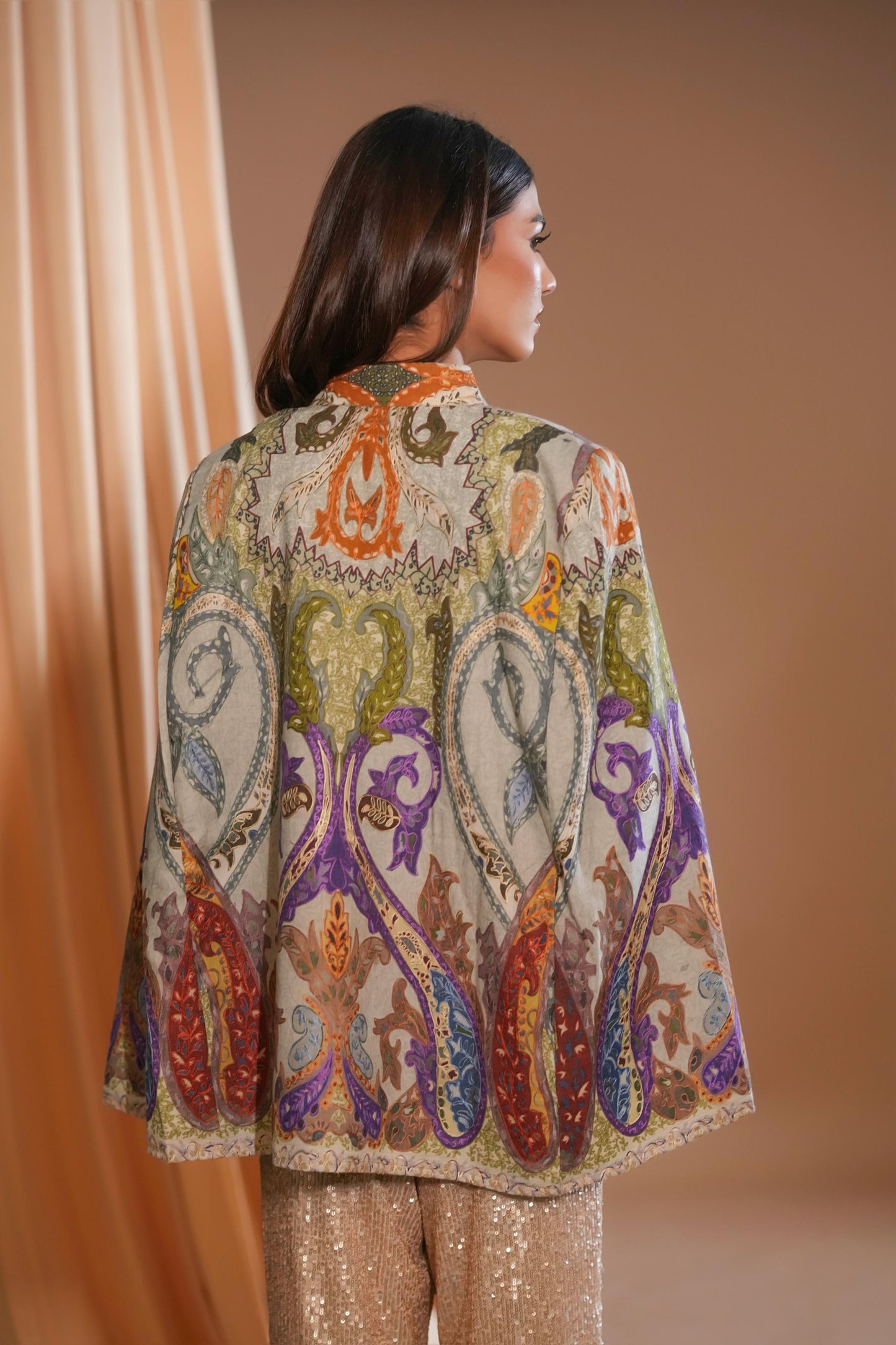 Majestic Tapestry Embroidered Woolen Cape