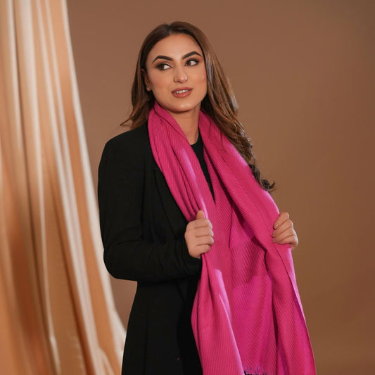 Fuchsia Pink Luxe Ribbed Shawl – Effortless Elegance in Every Drape