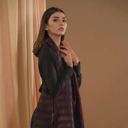 Midnight Rust Striped Shawl – Bold Elegance, Effortlessly Draped