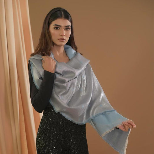 Icy Blue Luxe Shawl – Elegance Wrapped in Serenity